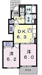 ティアコート 2DKの間取図画像