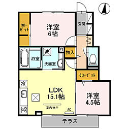 ルメート若葉II 1階2LDKの間取り