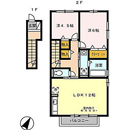 ソシエ　A棟 2階2LDKの間取り
