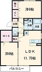 ロアジス 2階2LDKの間取り