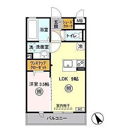 サンローズ 3階1LDKの間取り