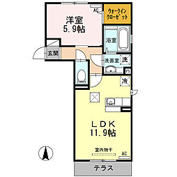 クレスト 1階1LDKの間取り