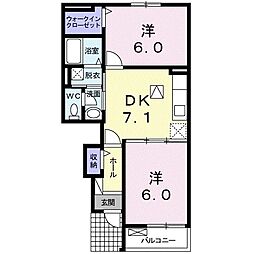 プリムローズ田窪東棟 2DKの間取図画像