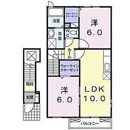 ピースフル・コート 2階2LDKの間取り