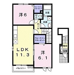 ハッピーガーデンI 2階2LDKの間取り
