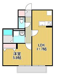 カーサソレイユ 1LDKの間取図画像