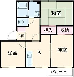 ヴィレッヂキタB棟 3Kの間取図画像