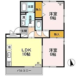 ロイヤルガーデンB 2LDKの間取図画像