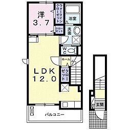 グロース　ブルーメ　城山 2階1LDKの間取り