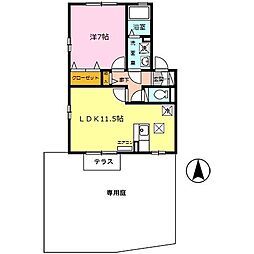 ラフィーネＢ 1階1LDKの間取り