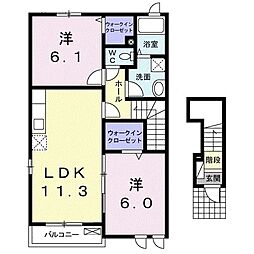 Ｈａｐｐｙ　ｈｏｍｅｓ　Ａ 2階2LDKの間取り