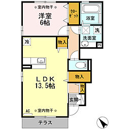 ラメール 1階1LDKの間取り