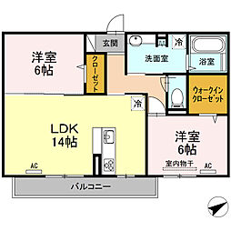 プレンティー中須　B 2階2LDKの間取り