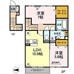 グランドソレイユII 2階2LDKの間取り