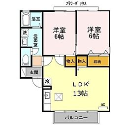 JR東海道本線 米原駅 徒歩6分の賃貸アパート 1階2LDKの間取り