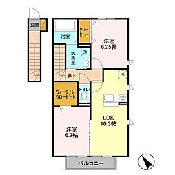 ピーノフォーリア　弐番館 2階2LDKの間取り