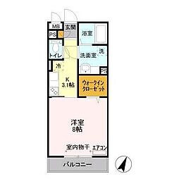 ルクティア 2階1Kの間取り