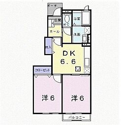 アルモニー，ＫＵ 1階2DKの間取り