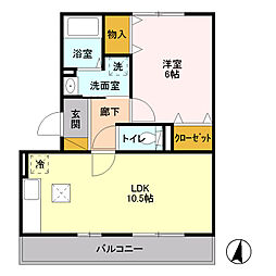 グランド・ソレーユ　II 1階1LDKの間取り
