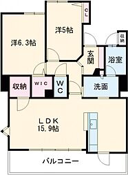 ライオンズ桑名八間通 14階2LDKの間取り