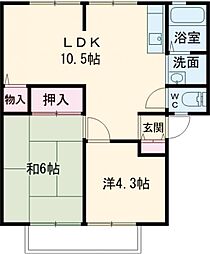 サンビレッジ竹内D棟 2LDKの間取図画像