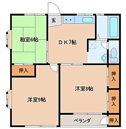 ホワイトコーポ大代2号棟 3DKの間取図画像