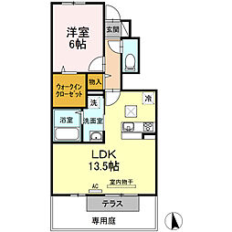 グランツ上薬王寺A 1LDKの間取図画像