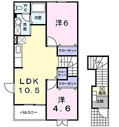 ヴィヴァーチェ雷神C 2LDKの間取図画像