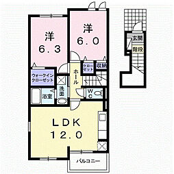 ソレイユ山本II 2階2LDKの間取り