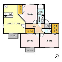 宮城県仙台市太白区郡山字谷地田東28-1の賃貸アパート 2階3LDKの間取り