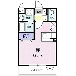 リバーパークＫ 2階ワンルームの間取り