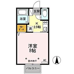 コスモタウン三輪　Ａ 1階1Kの間取り