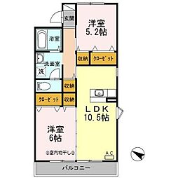 グランデール 1階2LDKの間取り