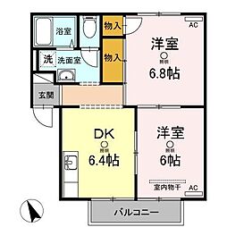 グッドワン 1階2DKの間取り