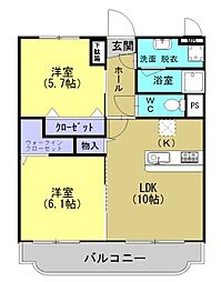 フルマークハイム 2階2LDKの間取り