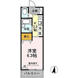 セジュール上瀬野 1階ワンルームの間取り