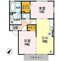 メゾンルージェB 2DKの間取図画像