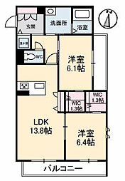 グランフォルス和 2LDKの間取図画像