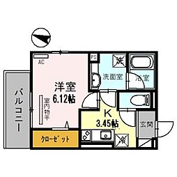 グランドペアランス 3階1Kの間取り