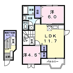 サンルミエール永田弐番館 2LDKの間取図画像