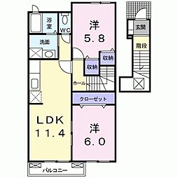 サンシャインヒルズB 2LDKの間取図画像