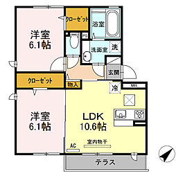 ポラリス 1階2LDKの間取り