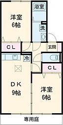 ホクト　B 1階2DKの間取り