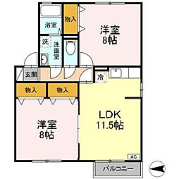 セジュールＫＭ 1階2LDKの間取り