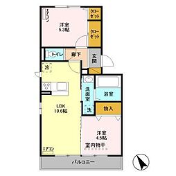 メゾン・ド・ファミーユ 2階2LDKの間取り