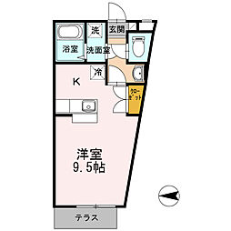 グリーンヒル 1階ワンルームの間取り