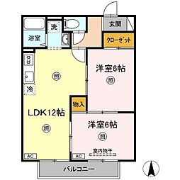 プレジールＫＩＴ 2階2LDKの間取り