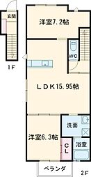 フェリシティ萩原 2LDKの間取図画像