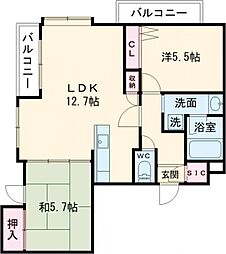 JR鹿児島本線 植木駅 徒歩26分の賃貸マンション 7階2LDKの間取り