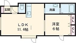 カーサソレイユ明野新町 1LDKの間取図画像